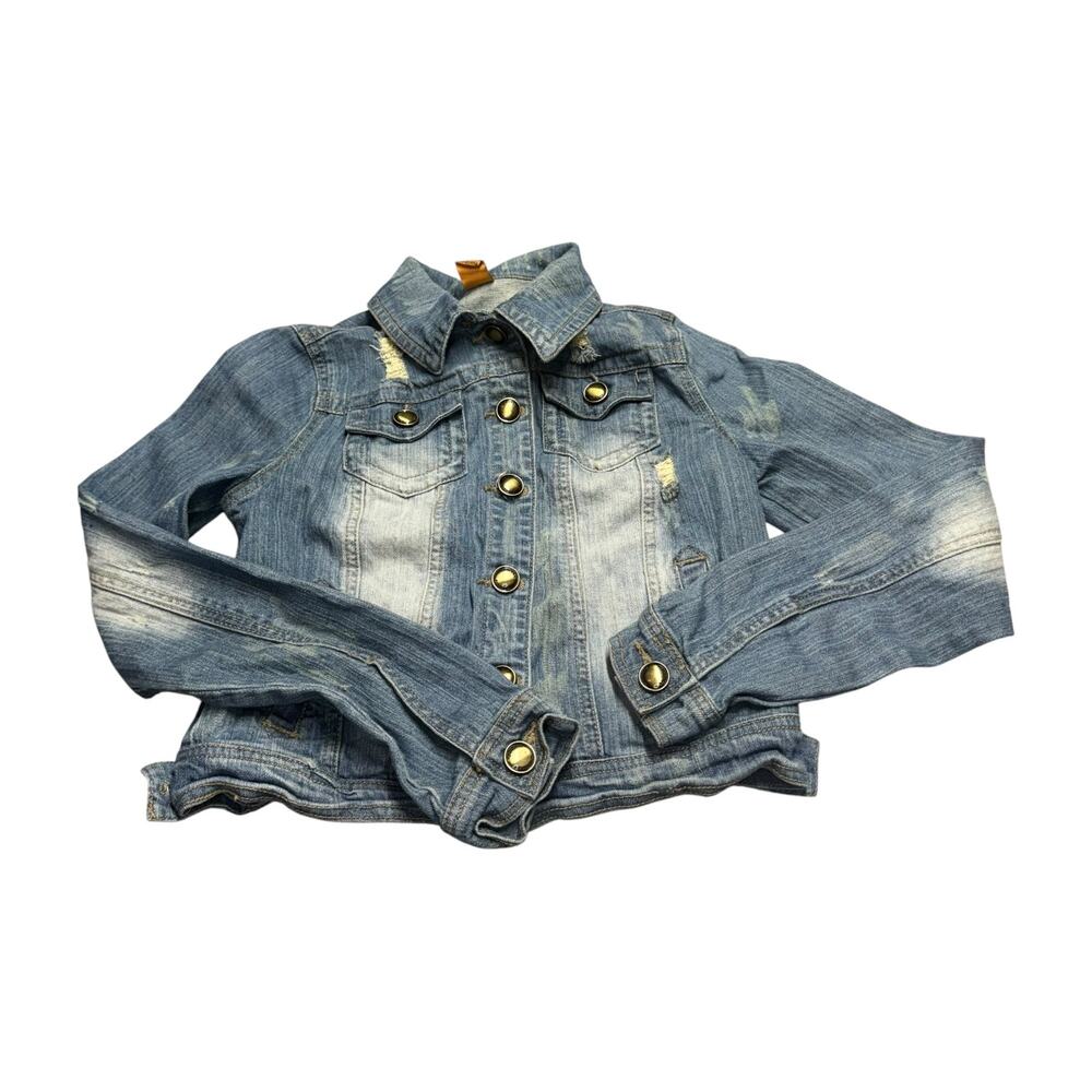 Joujou Distressed Light Wash Denim Trucker Jacket Small - Picture 4 of 9